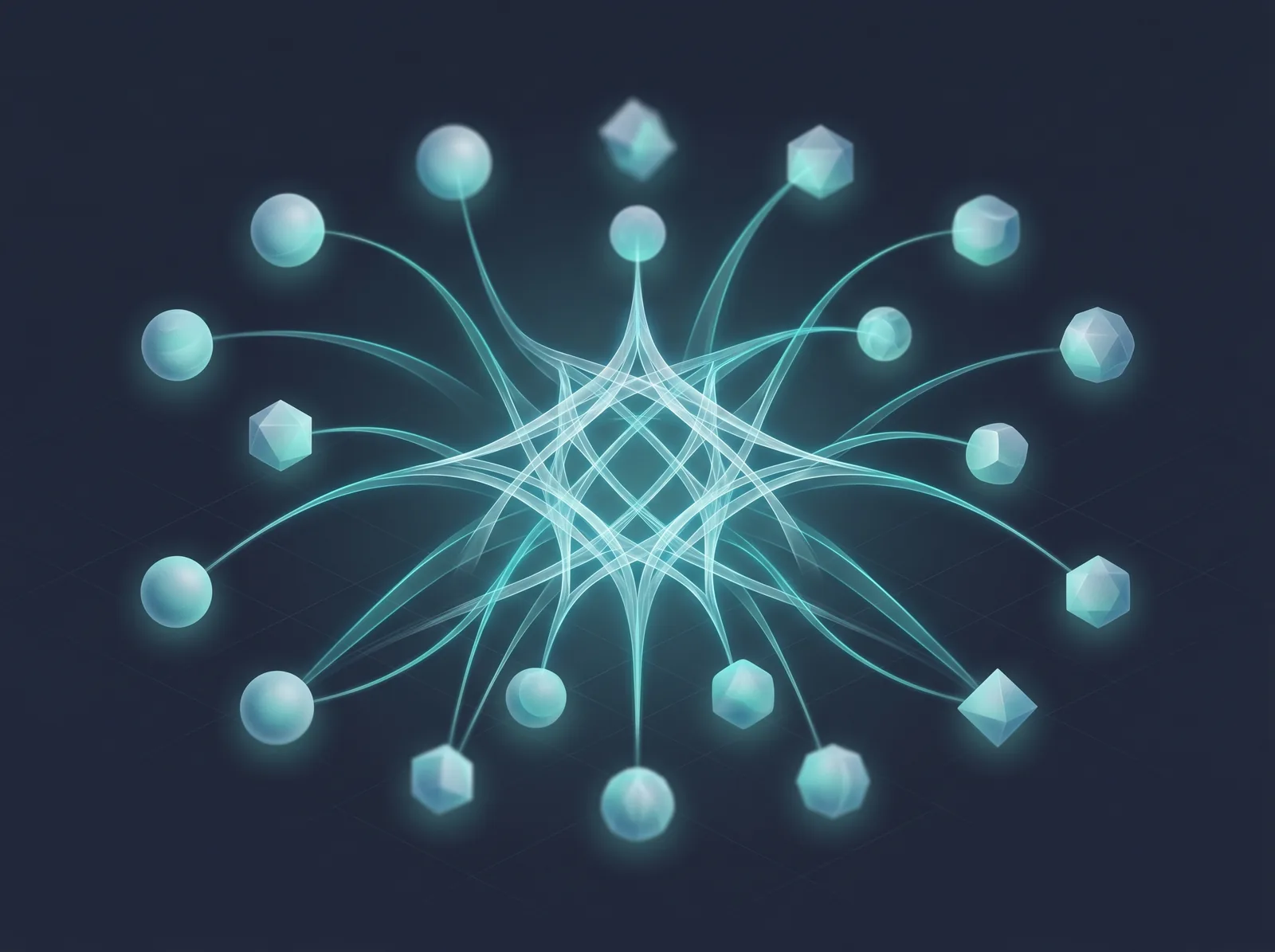 Conceptual illustration of a data federation layer connecting databases, a warehouse, a lake, and APIs into one governed model