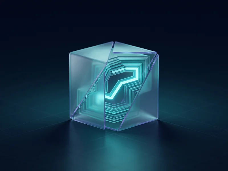 A frosted glass block opened to reveal a stepped internal path of glowing segments